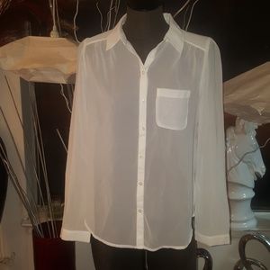 Frenchi women white sheer shirt sz Medium